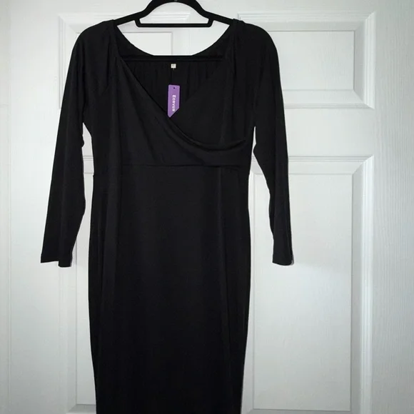 Chic Black Long Sleeve Maternity Dress - Picture 9 of 13